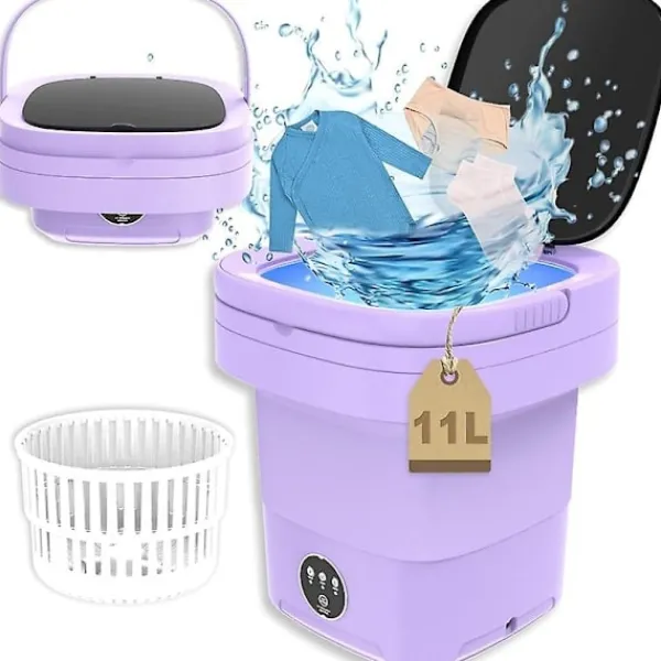 Tvättmaskiner-Bärbar Tvättmaskin, 11L 2-i-1 Vikbar Tvättmaskin, Djuprengöring, Bekväm och Snabb Lila purple
