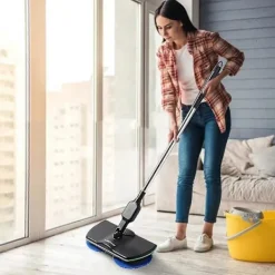 Städmaskiner-[CA] Elektrisk golvrengörare med roterande mopp, skrubber, polermaskin, golvrengöringsverktyg two blue