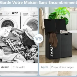 COSTWAY Tvättillbehör-105 L smutsig tvättkorg, 2 fack, 2 avtagbara foderpåsar, handtag, för badrum, tvättstuga