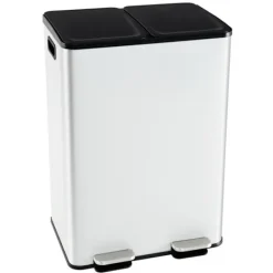 COSTWAY Soptunnor-Kökssorteringslåda, 2 Fack 2 x 30L, Dämpad Tyst Stängning, Anti-Fläckar och Lukt Vit