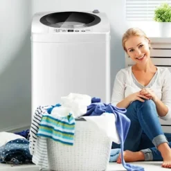 COSTWAY Tvättmaskiner-Mini tvättmaskin med centrifugering 3,5 kg Auto 240W med uttorkningsfunktion Kontrollpanel för lägenheter