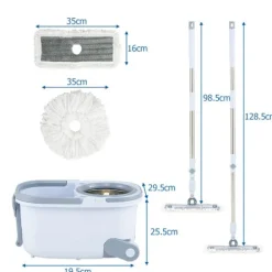 COSTWAY Städmoppar-Mopp med Dubbelhink 2 Pads Djup rengöring 360° för Golv Ljusblå