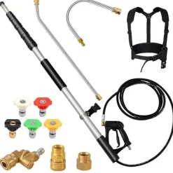 COSTWAY Högtryckstvättar-teleskoplans för högtryckstvätt 550CM 5 sprutmunstycken, 2 adaptrar, vridbar koppling, sele