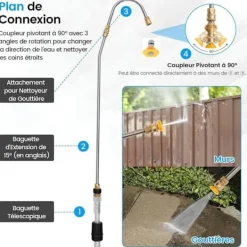 COSTWAY Högtryckstvättar-teleskoplans för högtryckstvätt 550CM 5 sprutmunstycken, 2 adaptrar, vridbar koppling, sele