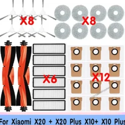 Dammsugare & Tillbehör-Dammpåse för Xiaomi Robotdammsugare X20+ X10+ X20 Plus X10 Plus Delar Tillbehör Huvudsida Borste Hepa Filter Moppduk Ersättning