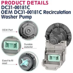 Tvättmaskiner-DC31-00181C Tvättmaskinspumpmotor Ersätter DC31-00030E, 00030J, 30008F, DC96-01113G, AP6025315 för Recirkulation
