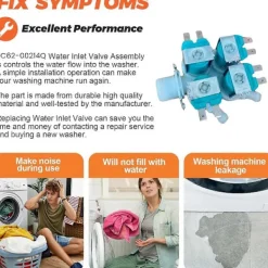 Tvättmaskiner-DC62-00214Q Vatteninloppsventil för Tvättmaskin, Ersättning för Vatteninlopps Solenoidventil