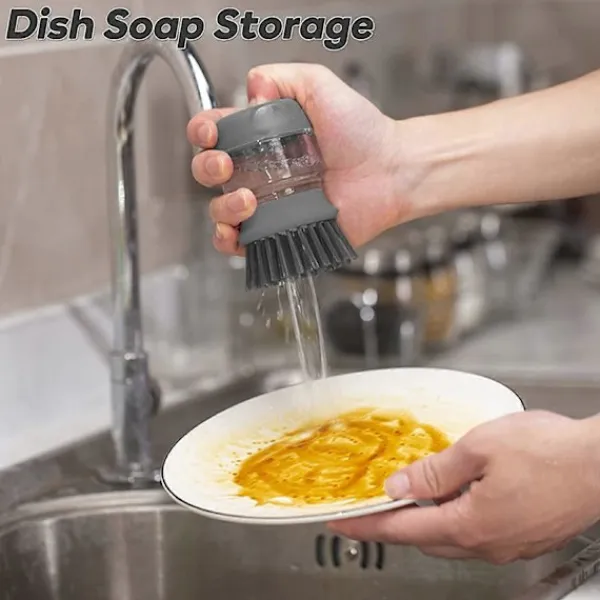 NICEGOU Rengöringsmedel-Diskborste med Tvåldispenser, Köksborste för Rengöring av Disk, Kastruller, Pannor och Diskbänkar -- Grå