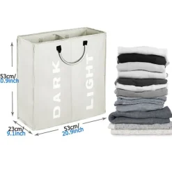 OCEAN Tvättillbehör-Dubbel stor tvättkorg, hopfällbar smutsig tvättkorg（lig