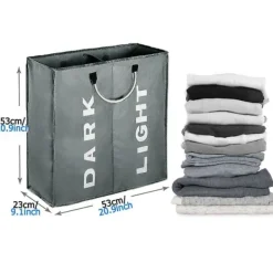 Galaxy Tvättillbehör-Dubbel tvättkorg med lock och avtagbara tvättpåsar Mörkgrå