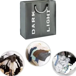 Galaxy Tvättillbehör-Dubbel tvättkorg med lock och avtagbara tvättpåsar Mörkgrå