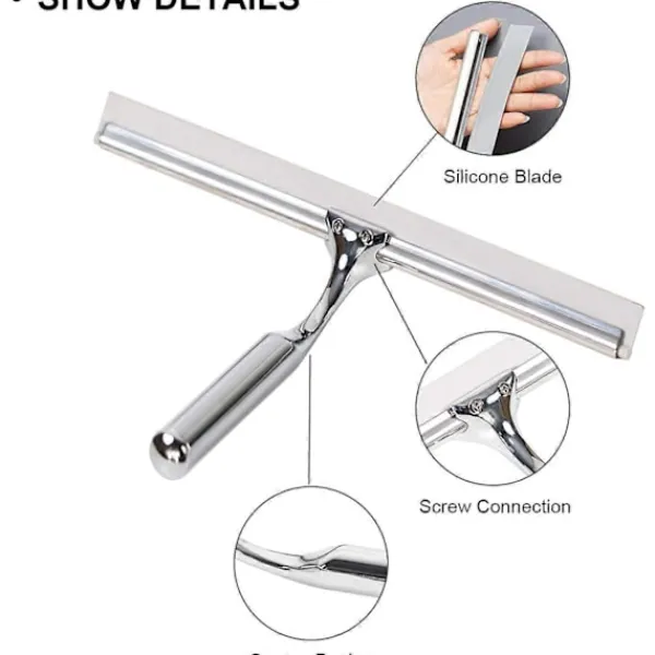 DAO Fönsterrengöring-Duschskrapa, Fönsterskrapa, Duschskrapa i rostfritt stål med stark sugkrok för spegel, fönster och glasrengöring, 10" Krom db