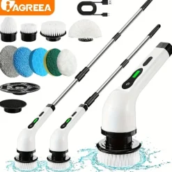 Dammsugare & Tillbehör-Elektrisk rengöringsborste, roterande golvskrubb, sladdlös, utbytbar, 7 borstmunstycken, 1 set White