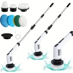 Dammsugare & Tillbehör-Elektrisk rengöringsborste, roterande golvskrubb, sladdlös, utbytbar, 7 borstmunstycken, 1 set White