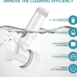 Dammsugare & Tillbehör-Elektrisk Spinnskrubbare Elektrisk Rengöringsborste Sladdlös Krafttvätt med 5 Utbytbara Borst Huvuden Handhållen Kraftduschskrubbare