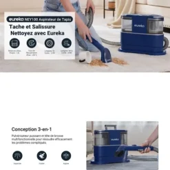 EUREKA Städmaskiner-NEY100 - Tvättmaskin för tygsoffor - 12500Pa - Dammsugare för rengöring av soffor, mattor, bilar - Vattentank 1.5 L