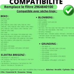 PHONILLICO Torktumlare-Filter - Beko - 2964840100 - Set of 2 - Compatible Tumble Dryer - Black