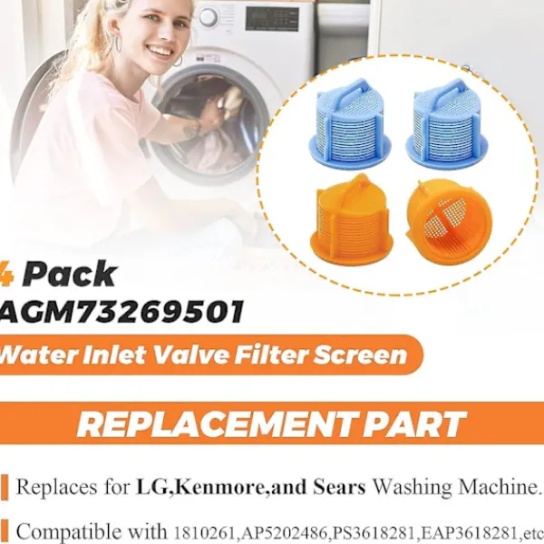 Tvättmaskiner-Filter för tvättmaskinens vatteninlopp - Passar till Kenmore och Lg tvättmaskiner - 4-pack