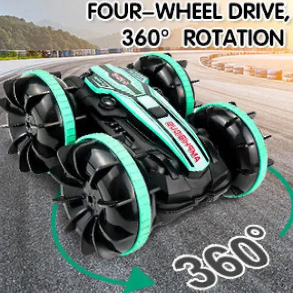 EURL Tvättmaskiner-Fjärrkontroll Amfibie 4WD Vattentät Stunt Terrängbil för Barn 2.4GHz Fjärrkontroll 360° Roterande Fjärrkontrollbil Vatten