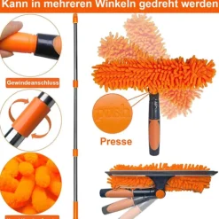 Fönsterrengöring-Fönsterskrapa 2-i-1 med teleskopskaft 4,5 m – Fönsterrengöring för höga fönster, bil, dusch, inomhus & utomhus, blå