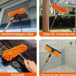 Fönsterrengöring-Fönsterskrapa 2-i-1 med teleskophandtag 4,5 m - Fönsterputsning för höga fönster, bil, dusch, inomhus & utomhus, grå【GKS】