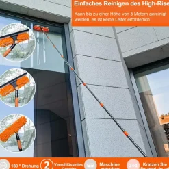 Fönsterrengöring-Fönsterskrapa 2-i-1 med teleskophandtag 4,5 m - Fönsterputsning för höga fönster, bil, dusch, inomhus & utomhus, grå【GKS】