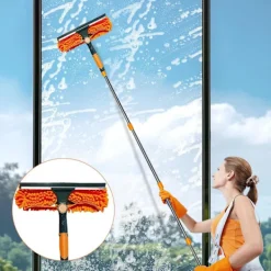 Fönsterrengöring-Fönsterskrapa 2-i-1 med teleskophandtag 4,5 m - Fönsterputsning för höga fönster, bil, dusch, inomhus & utomhus, grå【GKS】
