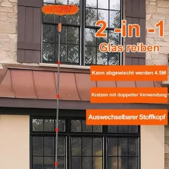 Fönsterrengöring-Fönsterskrapa 2-i-1 med teleskophandtag 4,5 m - Fönsterputsning för höga fönster, bil, dusch, inomhus & utomhus, grå【GKS】