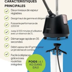 FRIDJA Ångtvättar-f1200 Pro 2200W ångstrykare, 3L tank, dubbel ånga, idealisk för alla tyger, modern design i off-white
