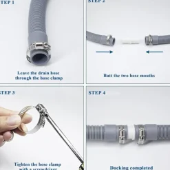 Tvättmaskiner-Förlängningsslang för tvättmaskiner, 1,5 m universell tvättmaskinsslang, avloppsslang för diskmaskin, förlängningsset{hw}