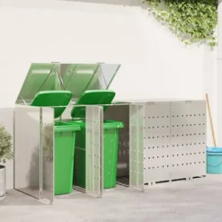 vidaXL Soptunnor-Förvaring för 3 soptunnor Silver 340 x 77,5 x 115,5 cm