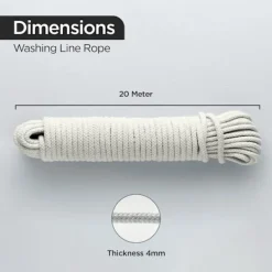 Tvättillbehör-g Line Rep Tvättlina Utomhus Klädstreck Utomhus Fleranvändningsbar Flätad Bomull Mjukt Rep för Trädgård, Konst och Hantverk | 4mm (20M) 20M