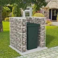vidaXL Soptunnor-Gabionkorg med skydd för 1 soptunna stål 110x100x120 cm