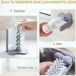 Xuigort Rengöringsmedel-Glasborste med sugkoppbas, dubbelsidiga borst, glasrengörare, fristående flaskrengörare