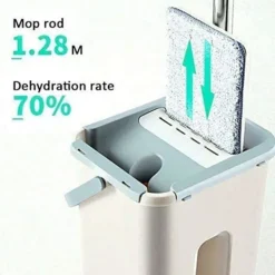 ESTONE Städmoppar-Golvrotation Teleskophandtag Självrengörande plattmopp med mikrofiberkuddar och rengöringshink -HG
