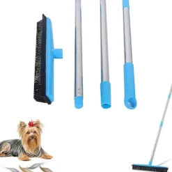 FMYSJ Städmoppar-Gummikvast, Teleskopisk Golv- och Mattkvast, Rengöringsverktyg för Borttagning av Djurhår (Blå) (FMY)