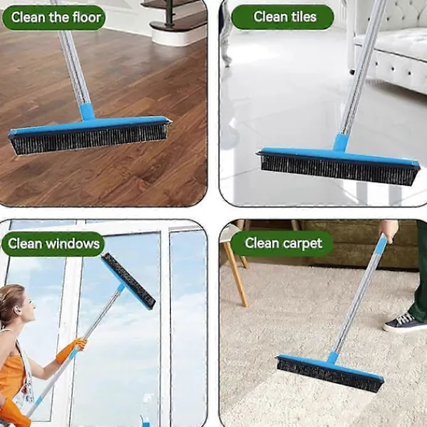 FMYSJ Städmoppar-Gummikvast, Teleskopisk Golv- och Mattkvast, Rengöringsverktyg för Borttagning av Djurhår (Blå) (FMY)