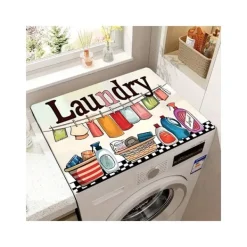 Tvättmaskiner-Halkfri mjuk tvättmaskinsmatta i gummi, tvättstuga med tecknad text, absorberande skyddsdyna, snabbtorkande dammskydd för kylskåp 40*50