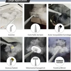 COSTWAY Ångtvättar-Handdammsugare med ångfunktion 1000W för vägglöss 300 ml tank 10 tillbehör Temperatur 95°C Tryck 3 Bar