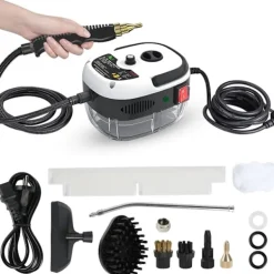 Ångtvättar-*Handhållen högtrycksångrengörare, ångrengörare, 2500W ångrengörare med borsthuvuden för kök, badrum, bil (vit){YFL}(F2)