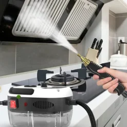 Ångtvättar-*Handhållen högtrycksångrengörare, ångrengörare, 2500W ångrengörare med borsthuvuden för kök, badrum, bil (vit){YFL}(F2)
