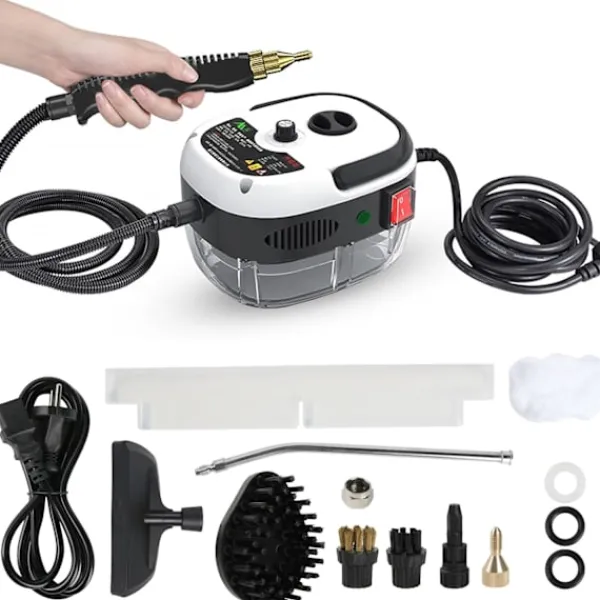 Ångtvättar-*Handhållen högtrycksångtvätt, ångrengörare, 2500 W ångtvätt med borsthuvuden för kök, badrum, bil (vit){YFL}