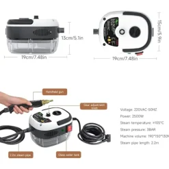 Ångtvättar-*Handhållen högtrycksångtvätt, ångrengörare, 2500 W ångtvätt med borsthuvuden för kök, badrum, bil (vit){YFL}