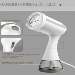 Ångtvättar-Handhållen Klädångare, 1500 Watt Snabb Uppvärmning, 300 ml Vattentank (Vit)