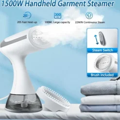 Ångtvättar-Handhållen Klädångare, 1500W Portabel Klädångare med 300ml Avtagbar Vattentank, Värme