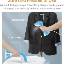Ångtvättar-Handhållen Klädångare 1100W Snabb Uppvärmning Med 120Ml Avtagbar Vattentank (Blå)