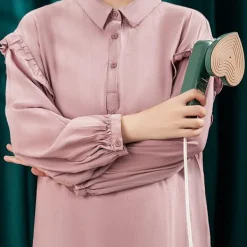 Ångtvättar-Handhållen minidamptång reseportabel klädångare för kläder rosa