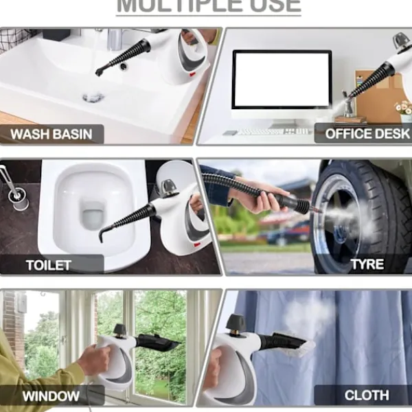 Ångtvättar-Handhållen ångrengörare, bärbar ångrengörare med stor kapacitet, 11-delat tillbehörset för golv, bil, matta, klädsel, soffa, kakel,