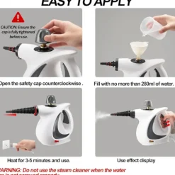 Ångtvättar-Handhållen ångrengörare, bärbar ångrengörare med stor kapacitet, 11-delat tillbehörset för golv, bil, matta, klädsel, soffa, kakel,