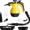 Ångtvättar-Handhållen ångrengörare, Multifunktionell ångrengörare, Ångstrykjärn, 1050W, Med tillbehör (Gul)